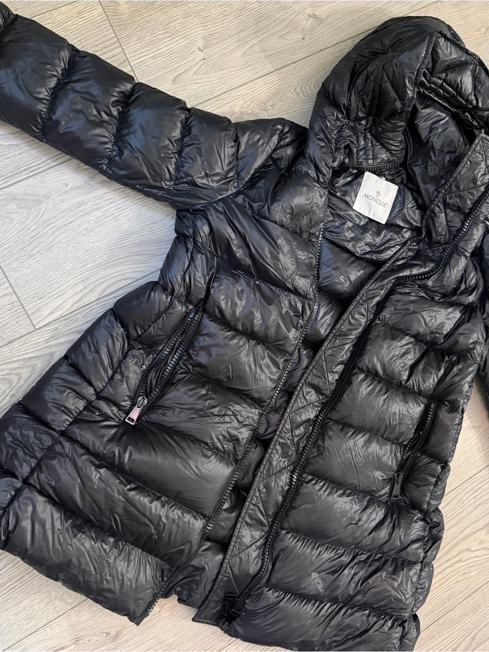 Moncler Black Quilted Hooded Down Puffer Coat